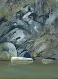 Upturned Boat On Budgong Creek by Arthur Boyd, c.1982, oil on composition board, sold May 2015