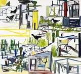 Farmhouses by Ken Whisson, 1986, oil on canvas, sold May 2015