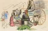 Market, Montreuil-Sur-Mer by Kathleen Sauerbier, 1925, pastel and charcoal on paper, sold May 2015
