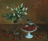 Bowl Of Red Cherries by Margaret Olley, oil on composition board, offered May 2015