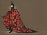 Costume Design For King Arthur, Canterbury Tales by Loudon Sainthill, 1968, gouache, pencil and ink on paper, sold May 2015