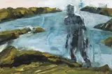 Figure Approaching Hilltop by Euan MacLeod, 2007, synthetic polymer paint on paper, sold May 2015