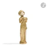 Femme renaissance au manchon by Dominique Alonzo, Épreuve bronze doré; le visage en ivoire finement sculpté, sold Mar 2025