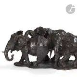 Groupe d’éléphants, modèle créé en [2010] by José-Maria David, 2010, Épreuve en bronze à patine brun nuancé, sold Mar 2025
