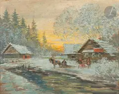 Traîneau attelé, c. 1930 by Constantin Alexeeevitch Korovine, Huile et gouache sur carton, sold Mar 2025
