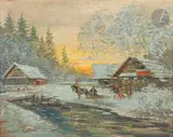 Traîneau attelé, c. 1930 by Constantin Alexeeevitch Korovine, Huile et gouache sur carton, sold Mar 2025