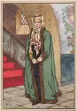 Boyarina au pied d’un escalier d’un palais du Kremlin au XVIIe siècle, c. 1930 by Boris Vassilievitch Zvorykin, Gouache sur papier, sold Mar 2025