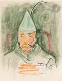 L’homme à la pipe by Jean Lambert-Rucki, 1957, Encre et crayon gras, sold Mar 2025
