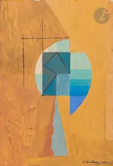 Composition abstraite by Zygmunt Dobrzycki, Gouache sur carton, sold Mar 2025