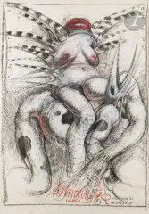 Allégorie de la bêtise by Franciszek Starowieyski, 1986, Fusain et pastel, sold Mar 2025