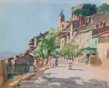 Rue de village animée, Corse by Henri Jean Pontoy, Gouache, sold Dec 2024