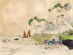 La Chapelle de Saint Cado, Morbihan by Ernest Guérin, Aquarelle et encre, sold Dec 2024