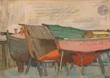 Bateaux à cale sèche by Henri Goetz, vers 1930, Pastel, sold Dec 2024