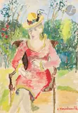 Femme au chapeau assise by Kostia Terechkovitch, Gouache sur traits de crayon, sold Dec 2024