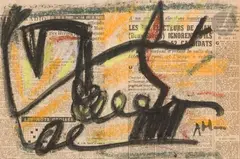 Composition by Jean-Michel Atlan, 1953, Pastel sur papier journal, sold Dec 2024