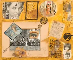Composition by Maurice Lemaître, 1967, Technique mixte et collages sur toile, sold Dec 2024