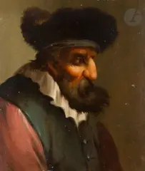 Profil d'homme barbu by Christian Wilhelm Ersnt Dietrich, Panneau de chêne, une planche, non parqueté, sold Dec 2024