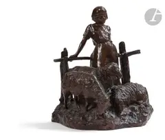 Bergère et ses moutons by Jeanne Chateignon, Epreuve en bronze, sold Dec 2024