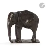 ANCIENNE COLLECTION ALAIN LESIEUTRE Petit éléphant au repos, le modèle conçu vers [1912], notre by Rembrandt Bugatti, Épreuve en bronze à patine brun sombre richement nuancé et semi-transparente (dite de type, sold Dec 2024