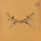 Quatre Libellules, vers 1900-1905 Dessin préparatoire pour un pendentif by René Lalique, Gouache, aquarelle, encre de Chine sur papier BFK de Rives, sold Dec 2024