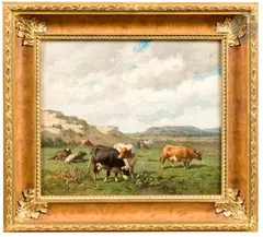 Vaches en paturage by Louis Robbe, Toile d’origine, sold Nov 2024