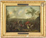 Armée polonaise en déplacement by Jan Frans van Bredael, Panneau de chêne, une planche, non parqueté, sold Nov 2024
