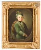 Portrait de Charles Joseph de Calvière peint à l’âge de 7 ans en costume de capitaine de la compagnie d’enfant d’honneur de monseigneur le prince de Conti by Jean-Martial Frédou, Toile, sold Nov 2024