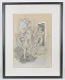 La Naissance de Vénus by Frank Wohlfahrt, Crayon, pierre noire et rehauts de blanc sur papier, sold Apr 2022