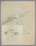 Portrait d'une jeune femme cousant sur la plage de l'anse de Launay à Loguivy-Ploubazlanec en Bretagne by Lubin de Beauvais, Crayon sur papier, sold Apr 2022