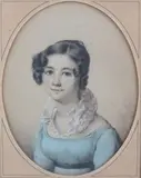 Portrait de jeune fille à la robe bleue by Étienne Bouchardy, 1821, Fusain, estompe et pastel à vue ovale, sold Apr 2022