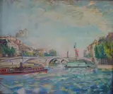 Les quais de la Seine à Paris Pont Louis-Philippe, péniche et bateau lavoir Circa 1882 by Armand Guillaumin, Pastel sur papier marouflé sur toile, sold Mar 2022