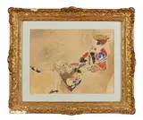 Femme à la robe multicolore by Louis Valtat, Aquarelle sur traits à la mine de plomb, sold Mar 2022