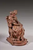 Enfant enlaçant sa mère pendant la lecture by Lucas Madrassi, Terre cuite patinée, sold Mar 2022
