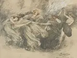 Étude pour la Ronde 1905 by Paul Albert Laurens, Aquarelle, plume, fusain et gouache, sur fond d'impression, sold Dec 2021