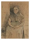 Paysanne assise by Jules Adler, Encre, fusain et rehauts de pastel, sold Dec 2021