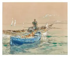 Étude pour la fresque maritime dans l'Église du Vieil à Noirmoutier by Henri Emilien Rousseau, Aquarelle, gouache et mine de plomb, sold Dec 2021