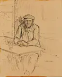 Homme assis au café by Jacques Adler, Fusain et rehauts de pastel sur papier, sold Dec 2021