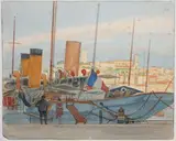 Paquebot au port, Cannes et le Suquet by Tony Minartz, Aquarelle, sold Dec 2021