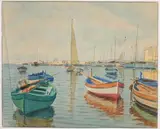 Barques au mouillage, une verte à gauche, Côte d'Azur by Tony Minartz, Aquarelle, sold Dec 2021