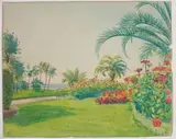 Palmiers dans un parc en bord de mer, Côte d'Azur by Tony Minartz, Aquarelle, sold Dec 2021