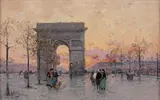 Paris, coucher de soleil sur l'Arc de Triomphe by Eugène Galien-Laloue, Gouache, sold Jun 2019