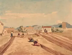 Paysannes aux champs by Eugène Fromentin, Aquarelle, sold Apr 2019