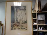 Jeune femme ayant fait tomber son panier de fruits by Louis Icart, Eau forte et aquatinte en couleur, sold Jun 2019