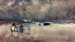 Retour des pêcheurs en Bretagne by Ernest Guérin, Aquarelle, sold Jun 2019