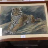 Tigre allongé by Charles Piot, Aquarelle gouachée, sold Jun 2019