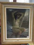 Jeune femme nue assise les bras levés by Louis Fortuney, Pastel signé en bas à gauche, sold Jun 2019