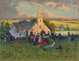 Sortie de messe en Bretagne by Mathurin Janssaud, Pastel, sold Jun 2019