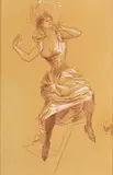 Jeune femme en costume de Comédie by Jules Chéret, Sanguine et craie blanche, sold May 2019