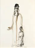 Rabbin et jeune garçon by Emmanuel Mané-Katz, Lavis d'encre de Chine et d'encre bistre, sold May 2019