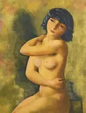 Nu féminin assis by Moïse Kisling, Lithographie en couleur (tâches en marges), sold May 2019